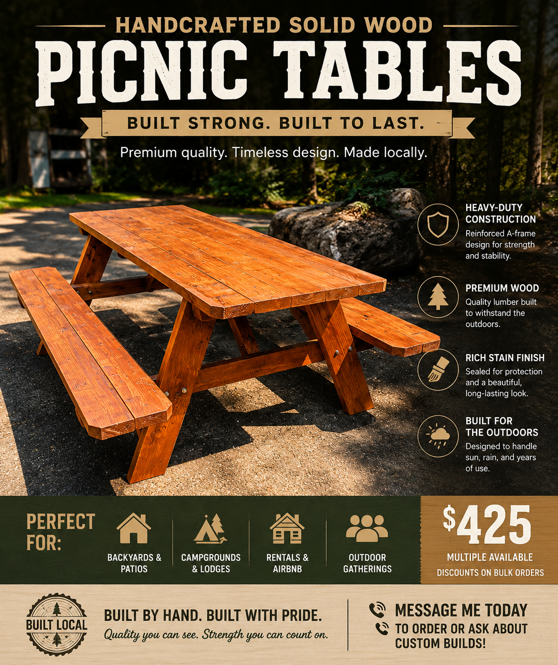 Campfire Classic™ Redwood Picnic Table Handcrafted Outdoor Gathering Table