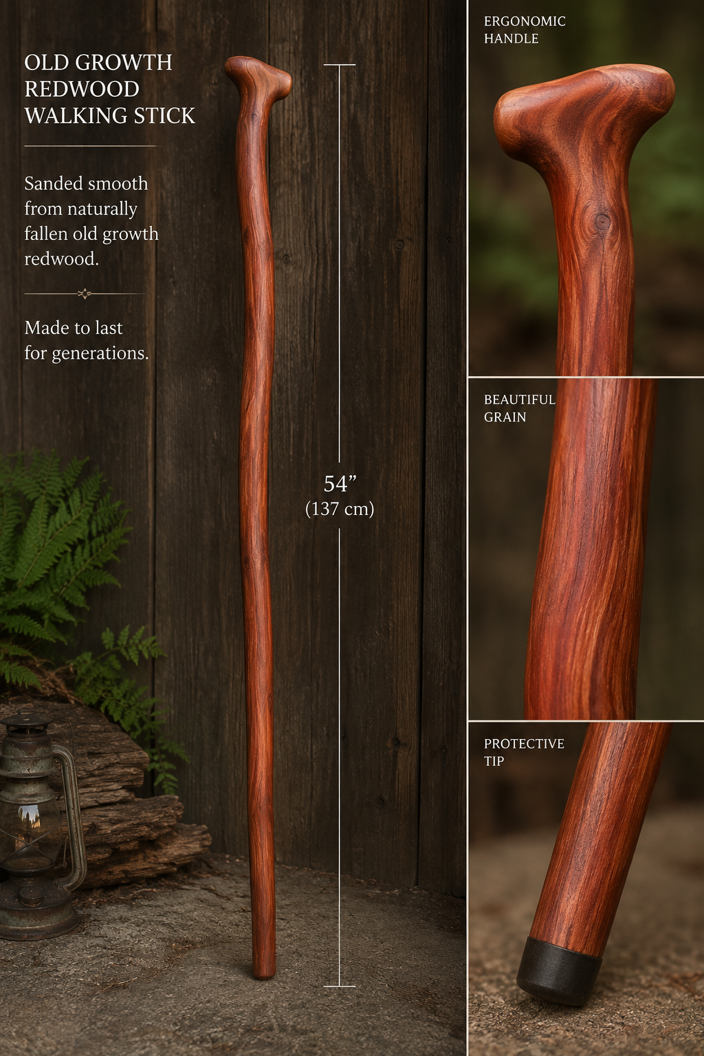 Old-Growth Redwood Heritage Walking Stick